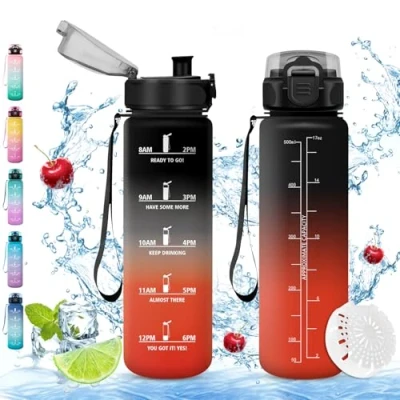 Imagen de Vikaster Botella agua Deporte, 0.5l Botella, sin BPA, con Filtro, reutilizable, para Niños, Running, Gimnasio, Bicicleta