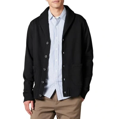 Imagen de Amazon Essentials Cárdigan de Forro Polar con Cuello Esmoquin y Manga Larga Hombre, Negro, M