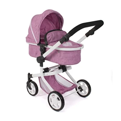 Imagen de Bayer Chic 2000 Cochecito de muñecas Mika, 2 en 1 para niños 4 a 8 años, Vaqueros Rosa, 595 62, 73 x 41 82 cm