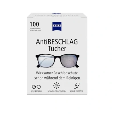 Imagen de Zeiss 100 paños antivaho para una protección Duradera contra el empañamiento Durante la Limpieza Cada paño empaquetado Individualmente Ideal Viajes o