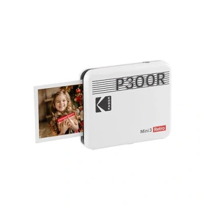 Imagen de KODAK Mini 3 Retro 4PASS Impresora de Fotos Portátil (7,6x7,6cm) + 8 Hojas, Blanco