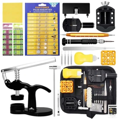 Imagen de GLDCAPA Kit de Reparación Relojes, Profesional Sustitución Pilas Reloj con Maletín Transporte, Herramienta Extracción Eslabones, Juego Prensa 42