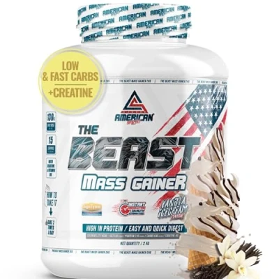 Imagen de AS American Suplement The Beast Mass Gainer 2 kg Vainilla Contiene Creatina Monohidrato Ayuda a Subir de Peso Alto en Carbohidratos y Proteínas