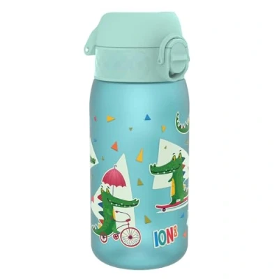 Imagen de Ion8 Botella de Agua para Niños, 350ml, a Prueba Fugas, Fácil Abrir, Cerradura Segura, Apta Lavavajillas, Sin BPA, Asa Transporte, Limpiar, Neutro en Carbono, Diseño Cocodrilos