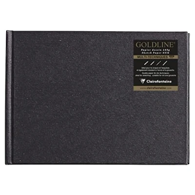 Imagen de Clairefontaine 34248C Un carnet cousu collé Goldline 64 pages blanches (format Paysage) 10,5x14,8 cm 140g, couverture rigide noire