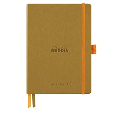 Imagen de Clairefontaine ES RHODIA 117811C Cuaderno blando Bullet Journal Goalbook Gold A5 Dotted Dot 240 páginas 90g Papel Ivory 2 cintas, cierre elástico Funda de piel sintética