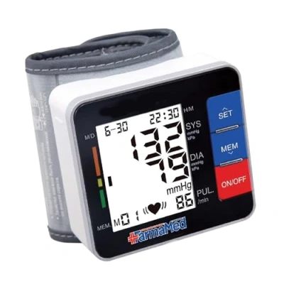 Imagen de FARMAMED Tensiometro de muneca Electrico, digital, Monitor Presión Portátil, Pantalla LCD, Memoria hasta 180 mediciones, Estuche incluido