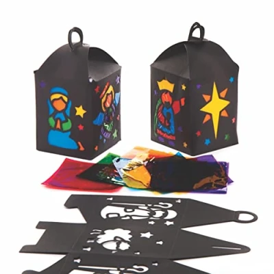 Imagen de Baker Ross Navidad Kits de faroles vitral belén (Paquete 4), Multicolor, 14 x 9 cm (AT140)