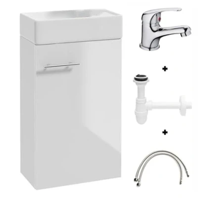 Imagen de Deftrans Domodomo Mueble de Baño con Lavabo Armario 40x60x21.3cm Juego Cerámica Pared para Pequeño Colgante Visitas