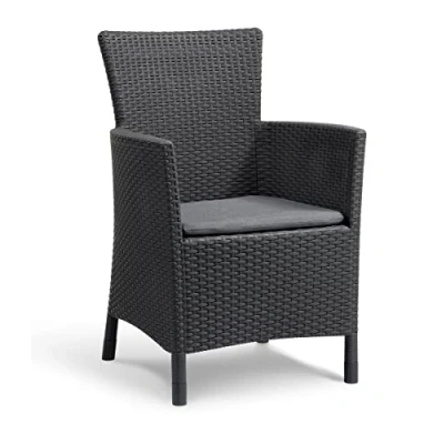 Imagen de Keter Iowa Sillón de jardín para exterior e interior con cojín incluido, Resina acabado ratán plano, Color Grafito