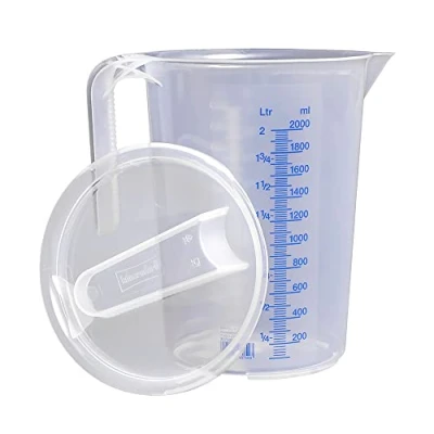 Imagen de hünersdorff vaso medidora 2l con tapa polipropileno (PP) irrompible y apta para lavavajillas asa abierta escala azul made in Germany
