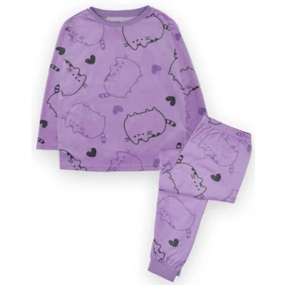 Imagen de Pusheen Conjunto de Pijama para niñas Pijamas morados con Estampado Integral niños Camiseta Manga Larga y Pantalones Largos Loungewear Internet Cat
