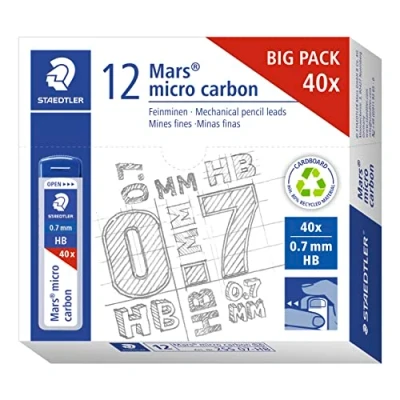 Imagen de STAEDTLER 255 07 HB Mars Micro Cables de recambio para portaminas HB, 0,7 mm (caja 12 tubos 40 minas)