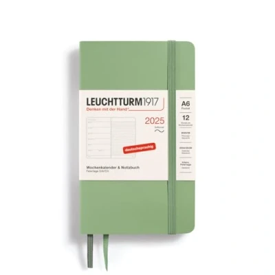 Imagen de LEUCHTTURM1917 370531 Agenda semanal y cuaderno 2025, bolsillo A6, tapa blanda, planificador de 12 meses, 80 g, a rayas, salvia