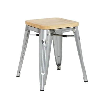 Imagen de Bolero Taburete bajo de Acero con Asiento Madera galvanizado (4 Unidades)