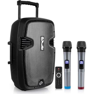 Imagen de PYLE Altavoz autoamplificado Bluetooth, PA, Profesional, 1600W, Activo, USB/MP3/RCA, Radio FM, 2 UHF, Microfono, Control Remoto, Bateria Recargable, Color Negro