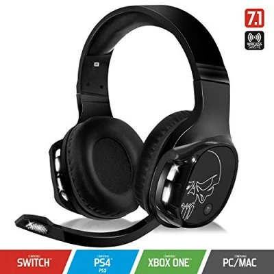Imagen de SPIRIT OF Gamer XPERT H1100 Auriculares Inalámbricos 7.1 Surround Black Pro LED Blancos Piel Sintética Micrófono Flexible Autonomía 12H PC / PS4 XBOX ONE/SWITCH/MAC