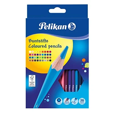 Imagen de Pelikan Lápices de Colores Hexagonales, Intensos y Lavables, Madera Certificada FSC, Ideales para la Escuela, Niños Adultos, Estuche 36 Lápices, Surtidos