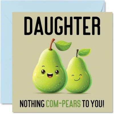 Imagen de tarjetas de cumpleaños para hija Nothing Com Pears Divertida tarjeta feliz mamá papá, regalos hija, felicitación broma 145 mm x