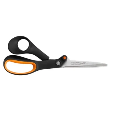 Imagen de Fiskars Tijeras dentadas Hardware, para Diestros, con Tecnología de aumento potencia, Longitud: 21 cm, Hoja acero inoxidable/Mango Plástico, Negro/Naranja, Amplify, 1020224