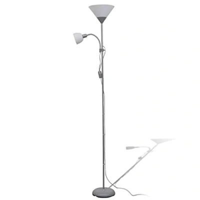 Imagen de vidaXL Lámpara de Pie Acero Pintura Gris 2 Luces Interruptores Luz Suelo Casa