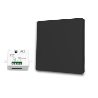 Imagen de Interruptor inalámbrico y sin batería Autoalimentado Ecológico Calidad Profesional RF de 1 mandos + relé radio empotrable Largo Alcance Interior Exterior IP64 Negro