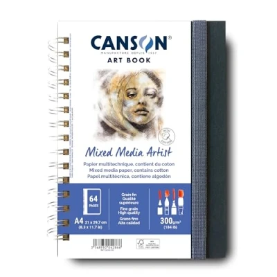 Imagen de Canson Cuaderno Profesional, Papel de medios mixtos, Grano fino, 300 g, espiralado, A4, Blanco, 28 hojas