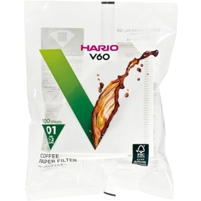 Imagen de Hario VCF01100W Filtros de papel blancos para dripper 2 tazas, 100 unidades, compatibles con el tamaño 01