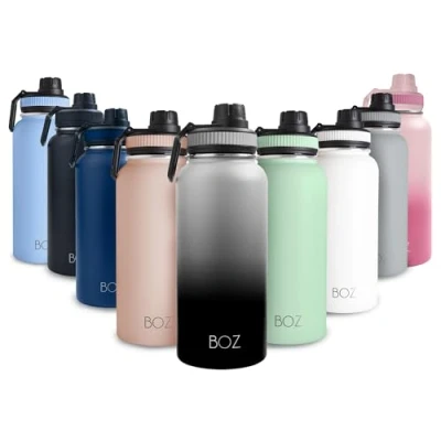 Imagen de BOZ 1l Acero Inoxidable Y Botella, 1 Litro Botella Térmica orekóva Aislamiento Doble Pared, BPA Free Boca Ancho Termo Ro&#039;ysã ha Haku, No Derrame Isotérmica (Gradiente Negro)