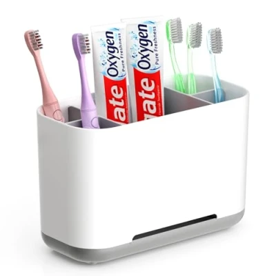 Imagen de GlasFlength Portacepillos de Dientes Electrico, Soporte Cepillo para y Pasta con 2 separadores Ajustables Base Antideslizante Lavabo Baño Gris (Gris)