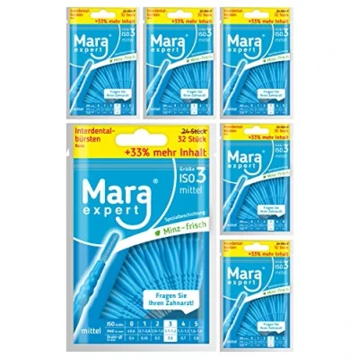Imagen de Cepillos interdentales de MARA EXPERT 1,1 1,2 mm ISO 3 Medio 6 x 32 Cepillo interdental azul con sabor a menta Pregunta tu dentista