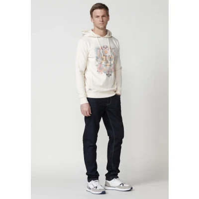 Imagen de Sudadera de manga larga con cuello y capucha estampado delantero color crudo Unisex