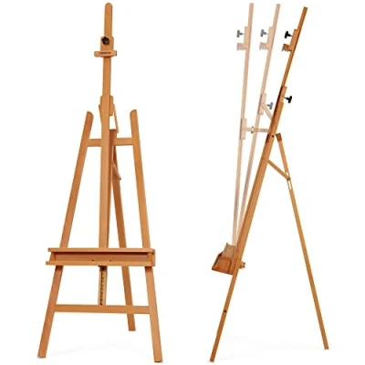 Imagen de VISWIN Caballete Inclinable con Marco en a de Altura Máxima 226 cm, Grande Estudio Arte Bandeja, Pintura Madera Maciza Haya para Adultos, Estudiantes Natural