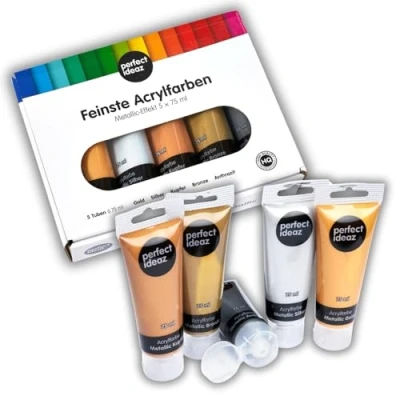 Imagen de perfect ideaz 5 x 75 ml pintura acrílica metalizada, colores, muy opaca, a base de agua