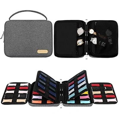 Imagen de SIMBOOM 40 Bolsa de Organizador Correa Reloj, Expandible Reloj Resistente a Derrames Nylon Caja Almacenamiento para Banda Gris