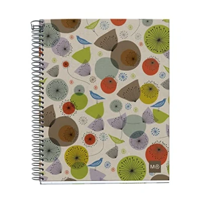 Imagen de Miquelrius Cuaderno Libreta Notebook 100% Reciclado, 4 Franjas de Colores, A5, 120 Hojas Cuadriculadas 5 mm, Papel 80 g, 2 Taladros, Cubierta Cartón Diseño Eco Birds