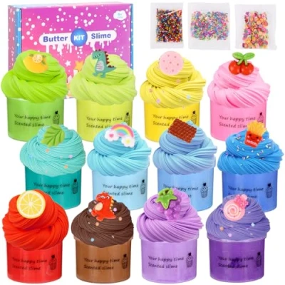 Imagen de Zhufas Slime Kit, 12 Piezas Kits de Fluffy Butter Slime, Nube Mantequilla &amp; Claro para niños con complementos Juego DIY, Juguete aliviar el estrés.