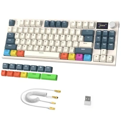Imagen de RK86 Pro Teclado Mecánico Wireless 75%, para Juegos Tri Modo con 2.4G/BT5.0/USB C Cable, QWERTY Layout, Pantalla TFT HD de 1.2&#039;&#039; y Perilla, RGB Backlit Hot Swap Linear Switch PBT Keycap Verde