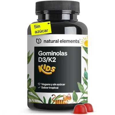 Imagen de Gominolas de vitamina D3 y K2 KIDS para niños 120 Gummies sabor tropical veganas, sin azúcar, dosis adaptada producido probado en laboratorio Alemania