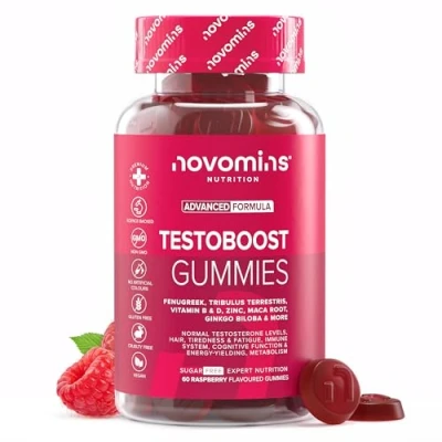 Imagen de Testosterona Hombre 60 Gominolas Con Maca, Tribulus Terrestris, Fenogreco, Zinc y Vitamina D Aumenta Energía, Fuerza, Resistencia Libido Vegano Sin Gluten Testo Boost Novomins