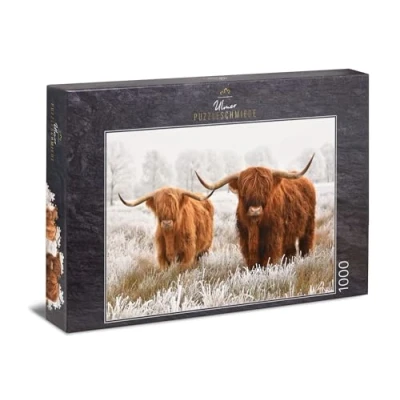 Imagen de Ulmer Puzzleschmiede Puzzle Amigos del Invierno: de 1000 Piezas Dos Vacas montaña en Sus pastos Invierno