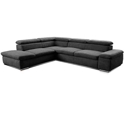 Imagen de CAVADORE 5900984025035 Alkatraz Sofá esquinero tapizado, Tejido (90% poliéster, 10% PA), Negro, Ottomane Links