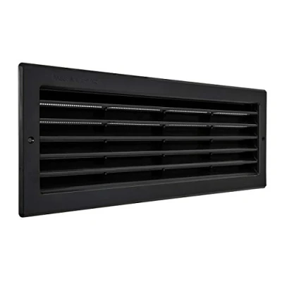 Imagen de La Ventilazione PR3713N Rejilla de ventilación rectangular plástico negro empotrable con red antiinsectos. Dimensiones: 370 x 130 mm, 370x130 mm