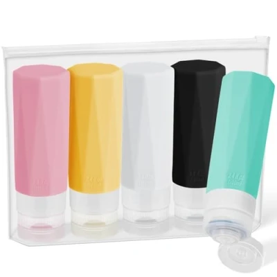 Imagen de Alyvisun Botes Viaje Rellenables 100ml, 5 Piezas Botellas de Silicona, Travel Bottles a Prueba Fugas con Bolsa Almacenamiento, para Champú, Cosméticos, Loción