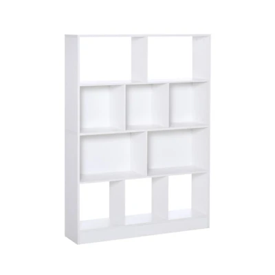Imagen de HOMCOM Estantería Librería de 4 Niveles con 10 Compartimentos Estantes Almacenaje Multiusos para Libros Plantas 100x23,8x140 cm Blanco