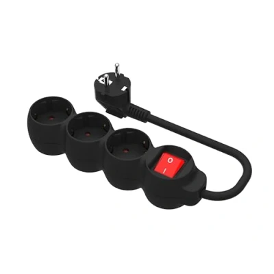 Imagen de SIMON Base Múltiple, Regleta de Enchufe Plano, 3 Tomas 16A, Ladrón Enchufes con Toma Tierra e Interruptor ON/OFF, Cable 1,5 Metros, Color Negro
