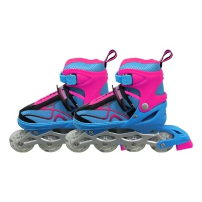 Imagen de Endless EL1027 Inline Adjustable Skates Large 39 EUR (UK 5.5) 43 9) for 12 Years and Above Pink, Blue Aluminium Chassis 70 mm PU Wheels All Flash, ABEC 7 Bearings