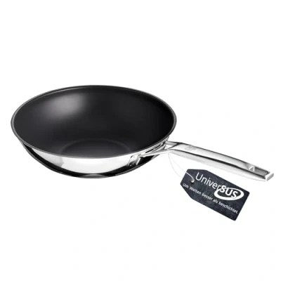 Imagen de Schulte Ufer Sartén wok ASTRAL con estructura de superficie UniverSUS 64455 28, acero inoxidable, 28 cm