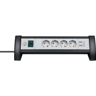 Imagen de Brennenstuhl Premium Office Line regleta enchufes con USB y 4 Tomas de Corriente (Cable 1,8 m, Interruptor Iluminado, Made in Germany) Negro/Gris