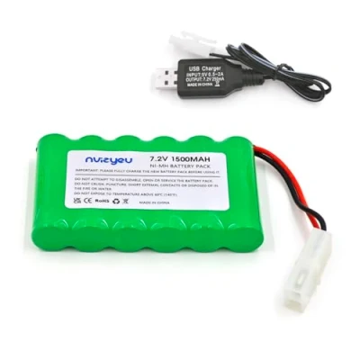 Imagen de nvizyeu batería de 7,2 V, NiMH 1500 mAh, pilas recargables AA, enchufe estándar Tamiya, apto para coche controlado por radio, juguete eléctrico, equipado con cable carga USB